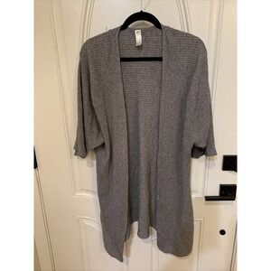 Heathmoor‎ Ribbed Women's sz S /M Gray Long Cardigan Wrapper Short Sleeve